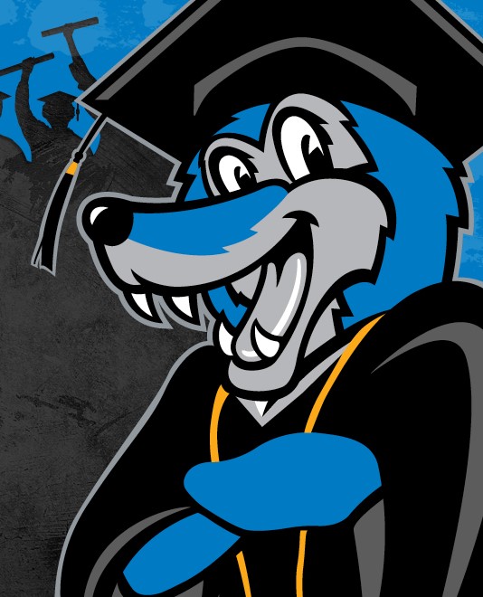 Cody the Coyote in Academic Regalia