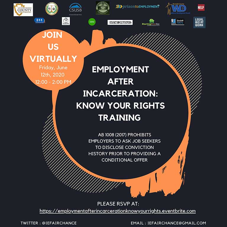 Project Rebound at Cal State San Bernardino is joining with campus and community organizations to present a virtual workshop focusing on the California Fair Chance Act.