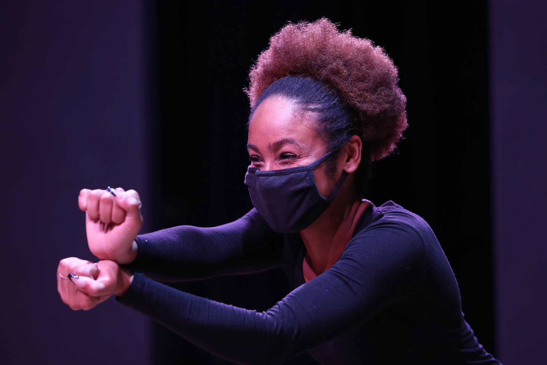 A student rehearses for “Song from the Uproar.” “They had to learn this very difficult music, learn all of the choreography (rare for traditional opera), wear masks to every rehearsal, spend a grueling amount of time doing the studio recording for the soundtrack knowing that at any moment we could be shut down due to the pandemic,” Stacey Fraser, CSUSB professor and chair of the music department, who served as the stage director for the film.    