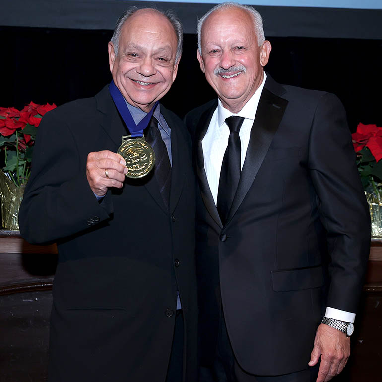 Cheech Marin (left) and CSUSB President Tomás D. Morales 