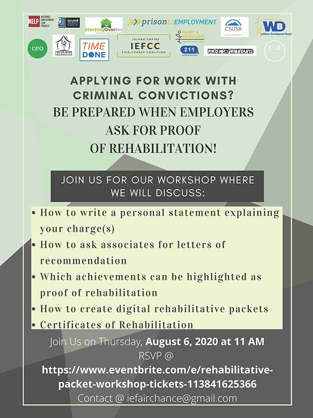 Flyer: Workshop for formerly incarcerated seeking employment set for Aug. 6