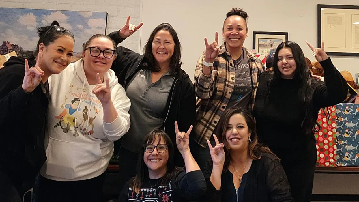 CSUSB concluded its most successful Annual Toy Drive yet, bringing in $7,000-$8,000 worth of toys, which were donated to the nonprofit, Partners Against Violence. Event co-organizers and CSUSB staff, Kirstyn Hansen (front, left) and Marina Kamel (front, right) pose with CSUSB MBA alumna and supporter of the drive, Rochelle Reynoldson (back, center) and staff from Partners Against Violence.