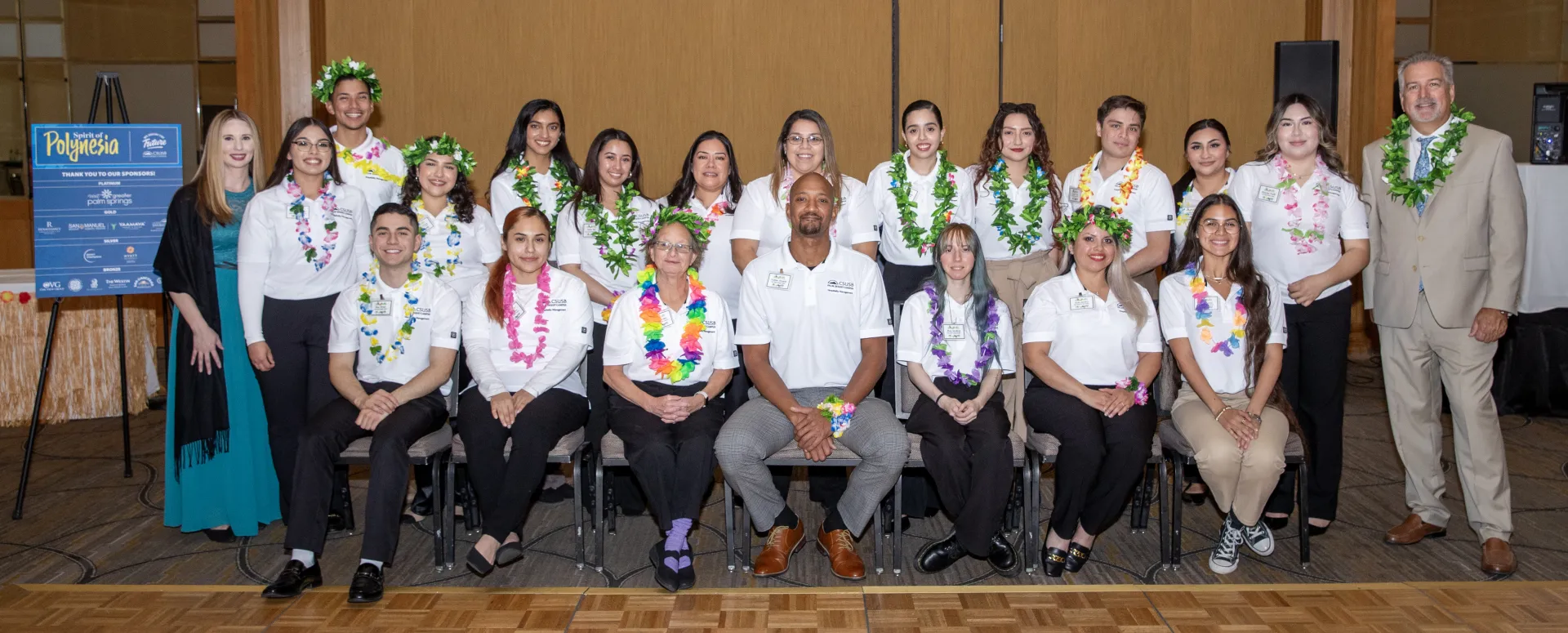 Students and faculty at the “Spirit of Polynesia” gala hosted by the CSUSB Palm Desert Campus on April 27, 2024 at the Renaissance Esmeralda Resort & Spa Indian Wells.