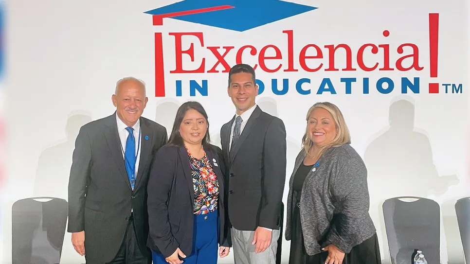 From left, CSUSB President Tomás D. Morales, Upward Bound Director Dalia Hernandez, CSUSB Undocumented Student Success Center Director Jairo Leon, and CSUSB Vice President of Student Affairs Paz Olivérez.