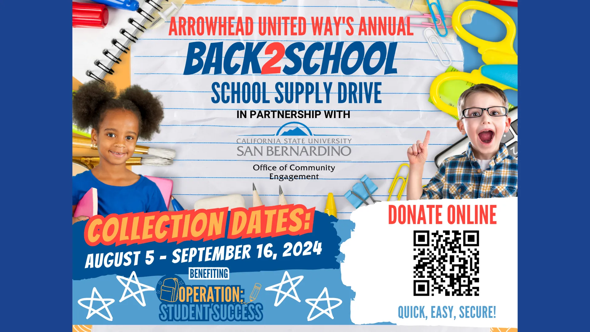 Office of Community Engagement backpack drive flyer