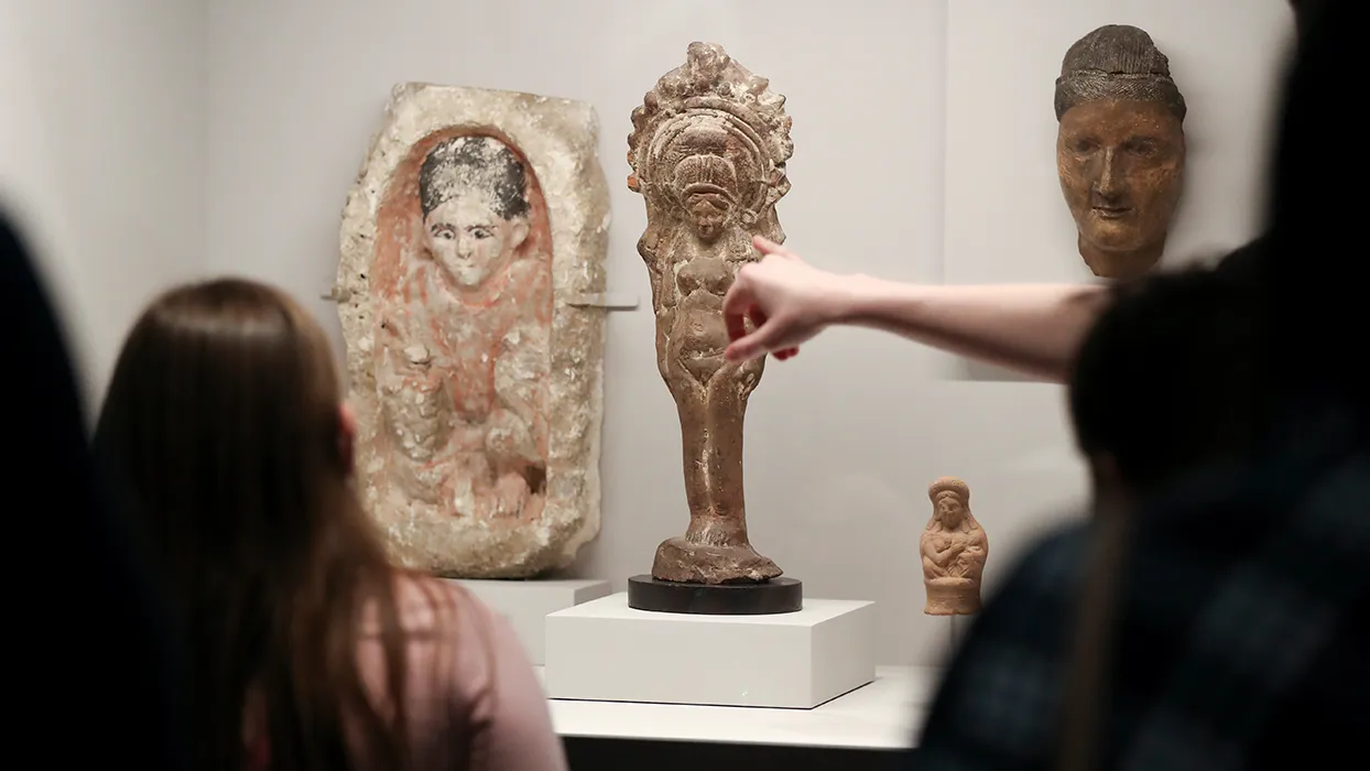 Artifacts from RAFFMA’s esteemed Egyptian collection are viewed during a Family Egypt Day event. The upcoming “Ancient Egypt and Modern Line” exhibition will feature pieces from the collection and reveal how the visual language of ancient Egypt continues to inspire modern artistic expression.