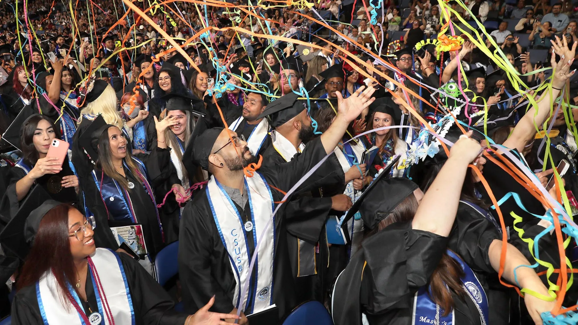 CSUSB graduates celebrate at the Toyota Arena, May 2023. The National Alumni Career Mobility Survey is seeking input from alumni who graduated in 2015 and 2020.