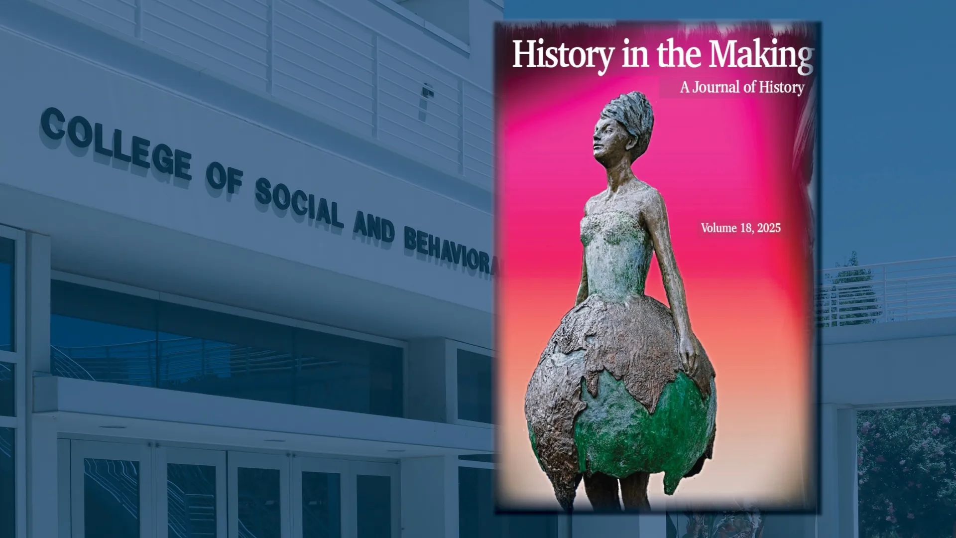 Cover of Volume 18 of History in the Making, over an image of the College of Social and Behavioral Sciences.