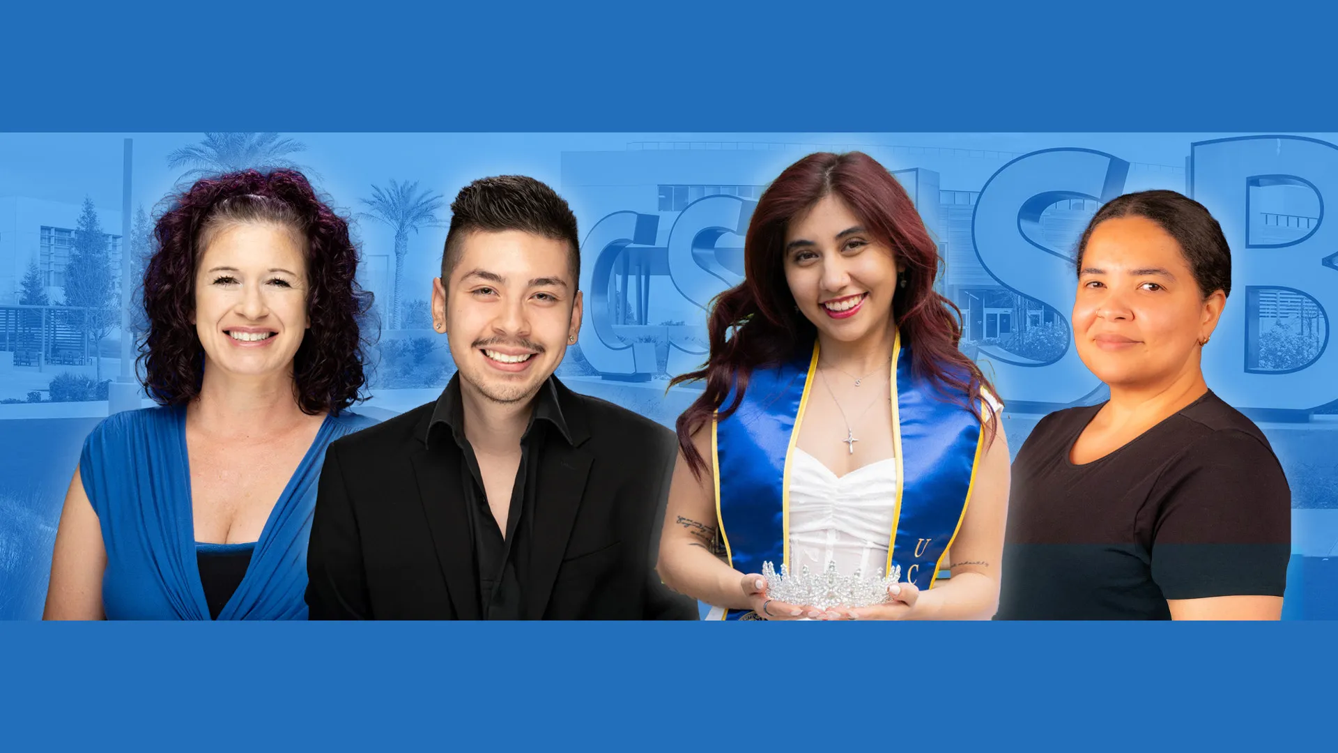 From left, Krisha Orgo, Filimon Fregoso, Sasha Augustina Tesoro, and Margaret F. Phillips were named to the 2025-26 California Pre-Doctoral Program and are among 85 California State University Sally Casanova California Pre-Doctoral Scholars selected systemwide this year.