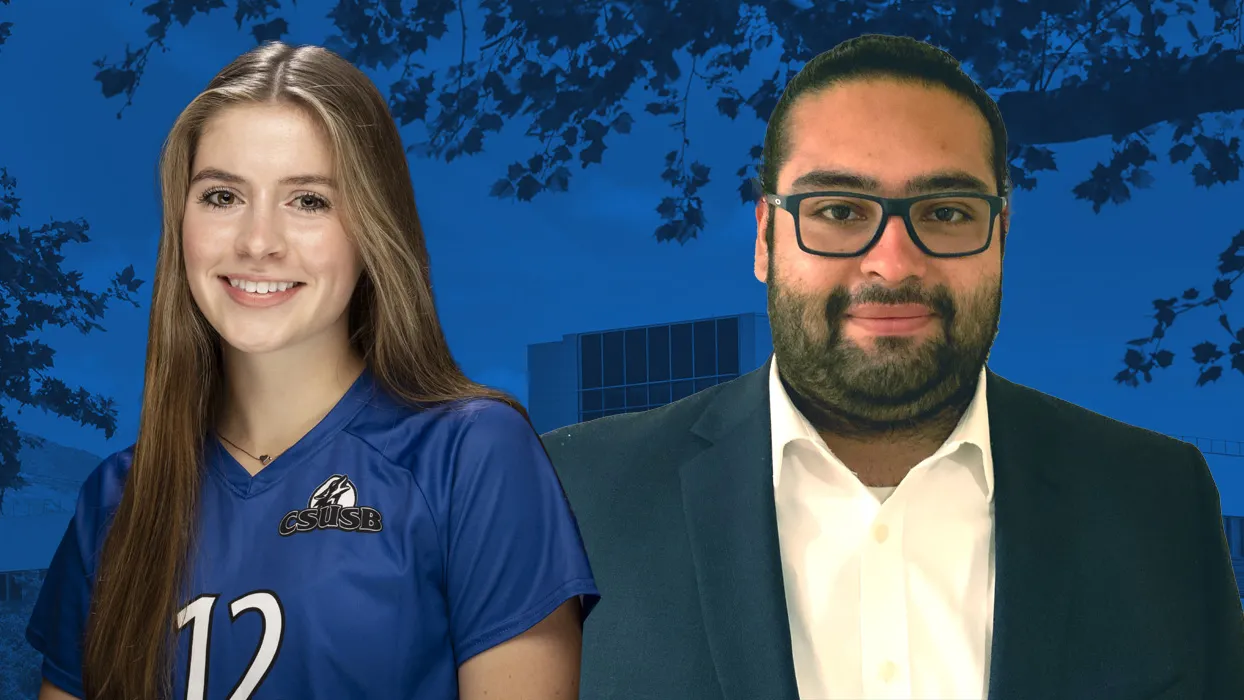 Alaina O’Connell (left), Outstanding Undergraduate Student, and Walter Navarro, Outstanding Graduate Student.