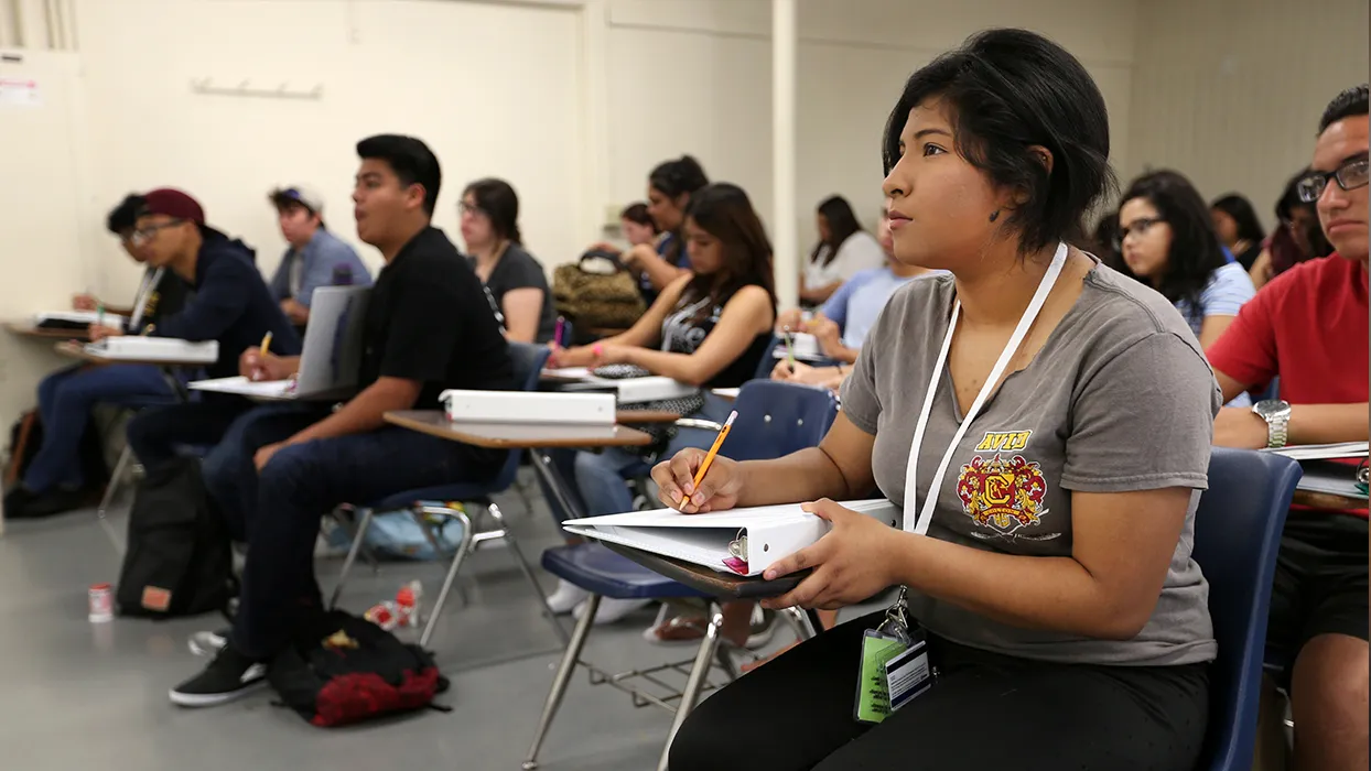 A CSUSB student in class.