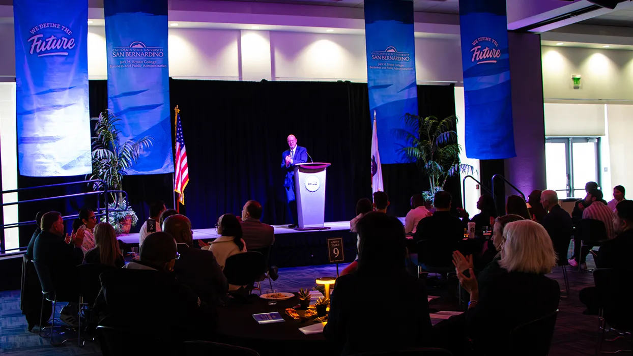 Tomás Gómez-Arias, dean of the Jack H. Brown College of Business and Public Administration, provided closing remarks for the 53rd Annual Student Awards ceremony. 