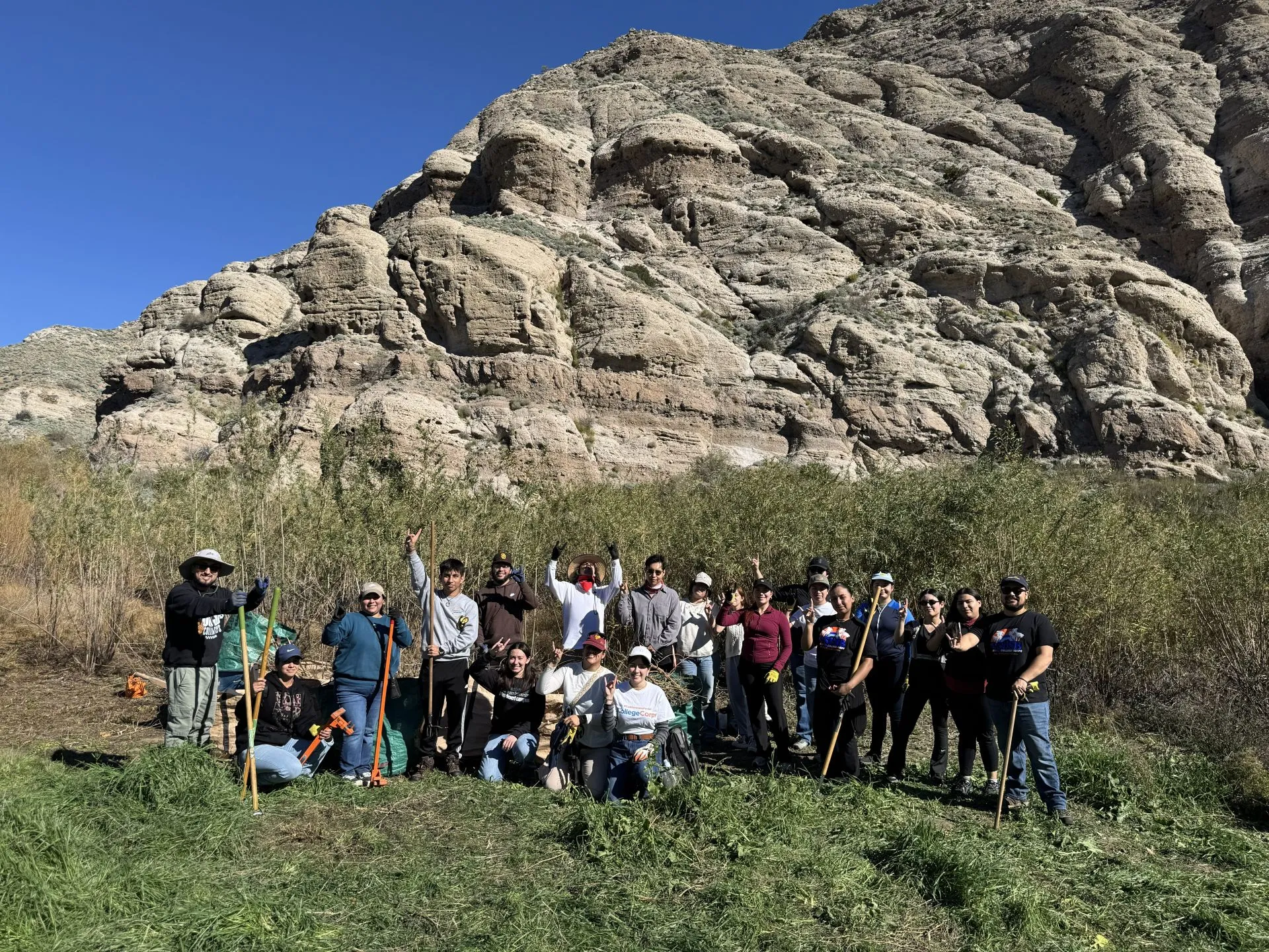 College Corp students from CSUSB at the Whitewater Preserve