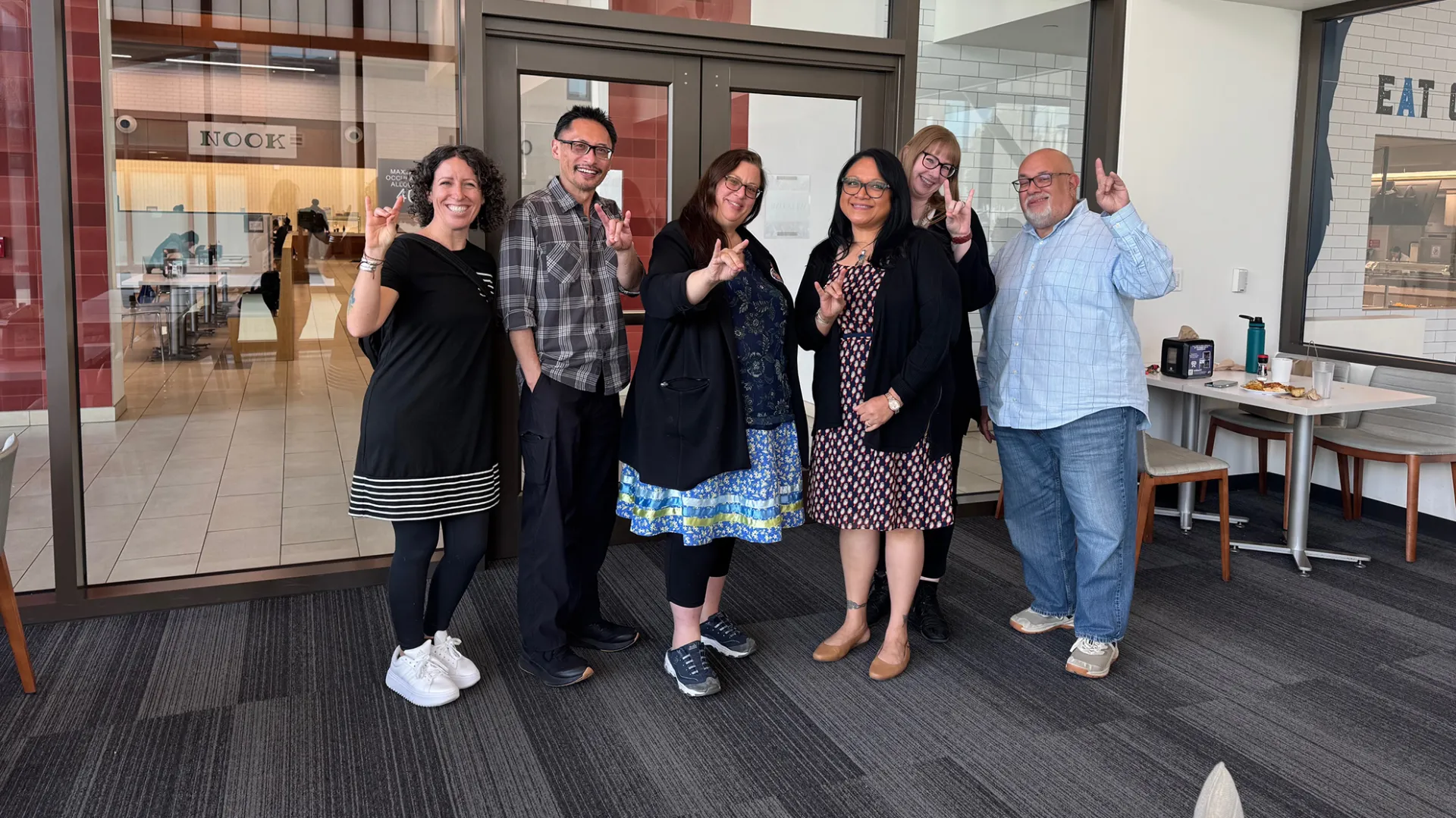 From left, Jess Block Nerren, Eugene Wong, Molly Springer, Elizabeth Musgrove, Meigan Karraker and David Chavez. Musgrove, a CSUSB graduate and current the chief of Student Services for the California Department of Rehabilitation, visited the campus recently.