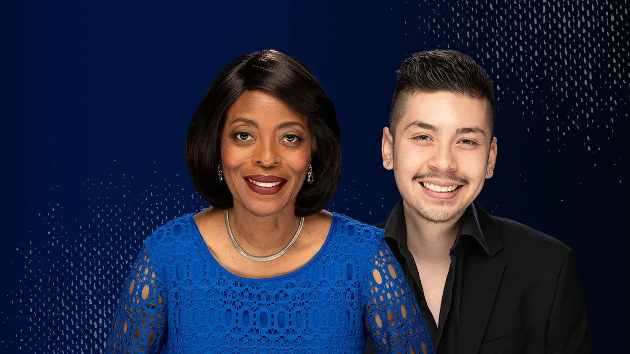 Dia Poole, communication studies graduate student, and Filimon Fregoso, English undergraduate student