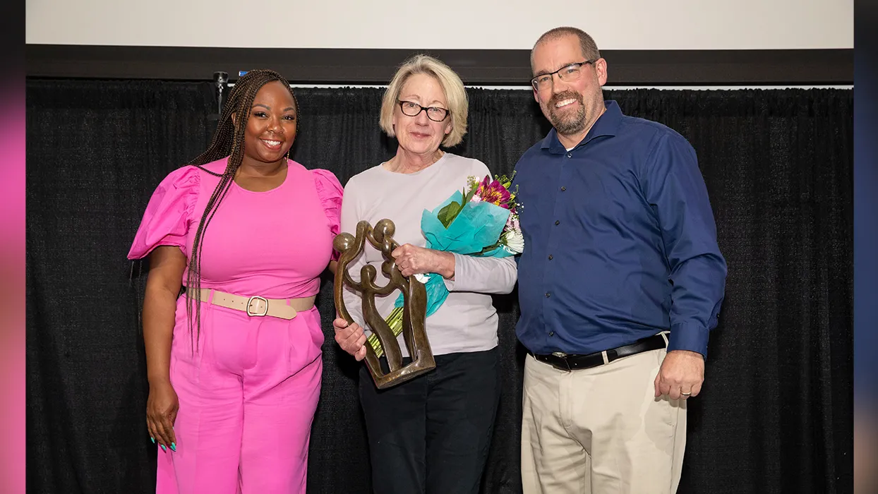 Laura Kamptner (center), professor emeritus, child development, with Chrystina Smith-Rasshan (left), CSUSB Institute for Child Development and Family Relations associate director, and Mark Agars, ICDFR director.