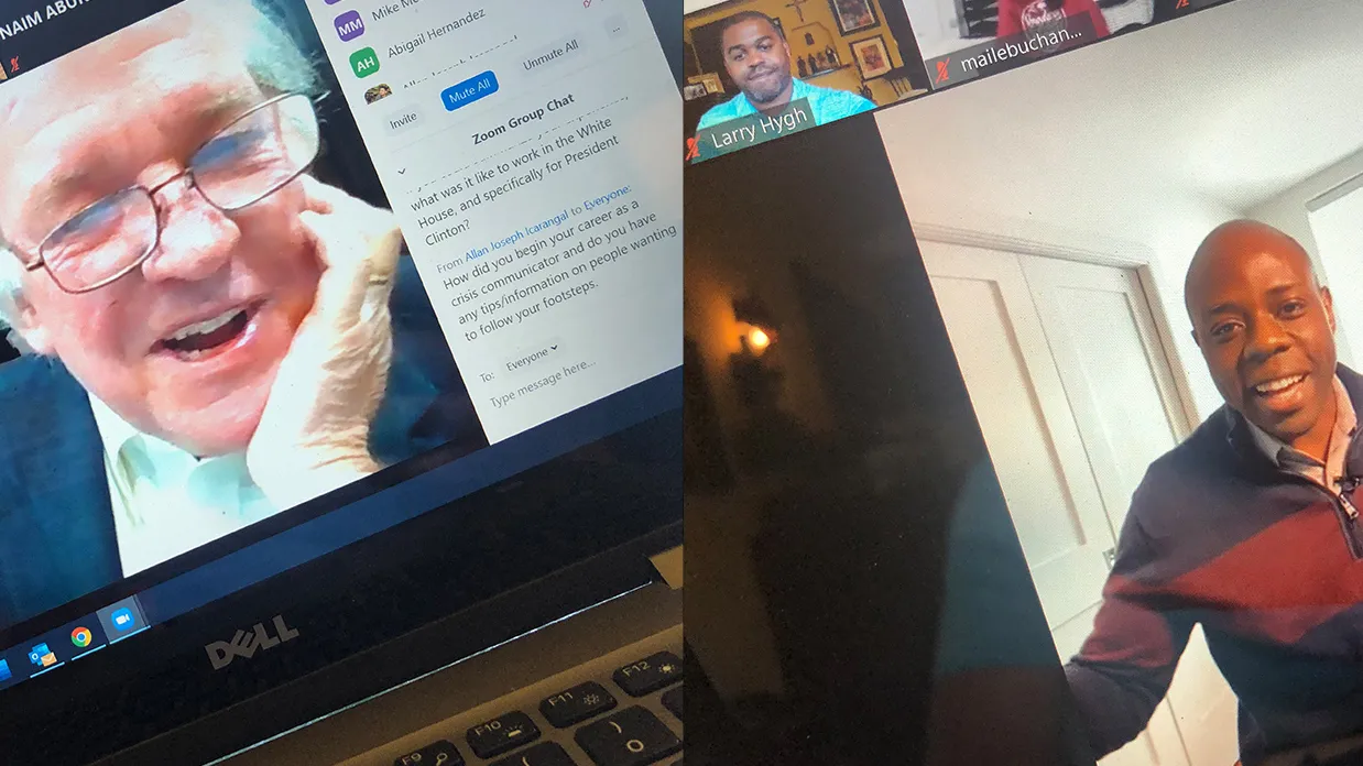 From left, Mike McCurry, who served in the White House from 1995 to 1998 as press secretary to President Bill Clinton, and Kenneth Moton, ABC News anchor and correspondent.