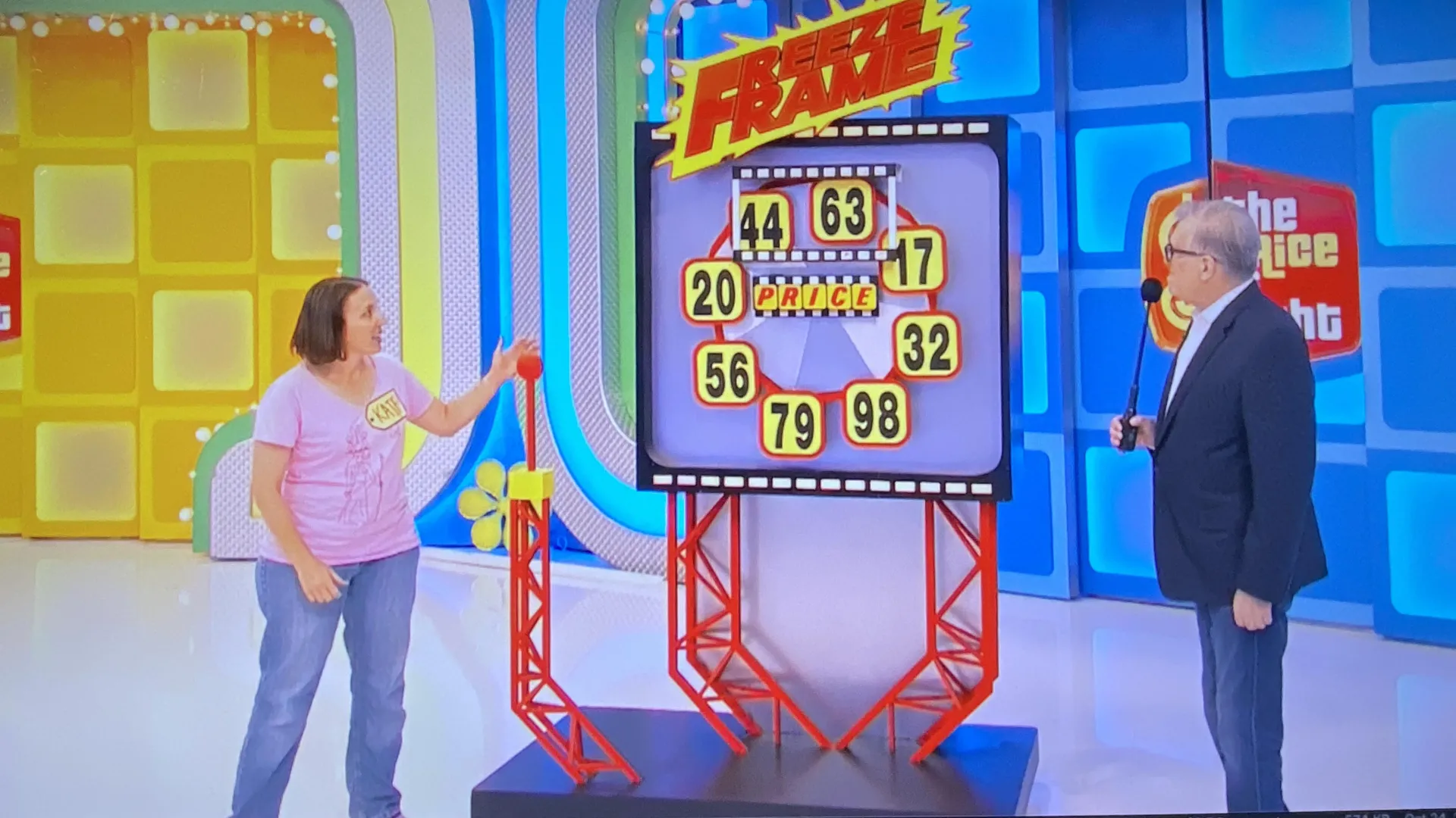 Kate Liszka (left), associate professor of history and Benson and Pamela Harer Fellow in Egyptology at Cal State San Bernardino, and “Price Is Right” host Drew Carey.