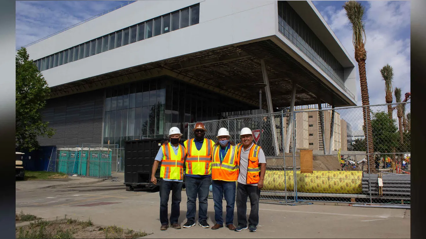Construction workers outside SMSU North as it was being built.
