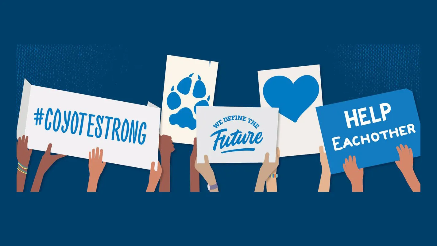 CSUSB magazine illustration: the university responds to the COVID-19 pandemic