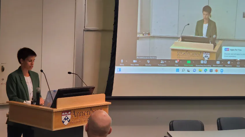 Annenberg Virtual Reality ColLABorative research associate Rita Girginova, speaks to the attendees at the “Yesterday's Future: The Centuries-Long Quest For Virtual Reality” event, which was recreated by the Cal State San Bernardino Extended Reality for Learning (xREAL) Lab with the university’s Information Technology Services (ITS).