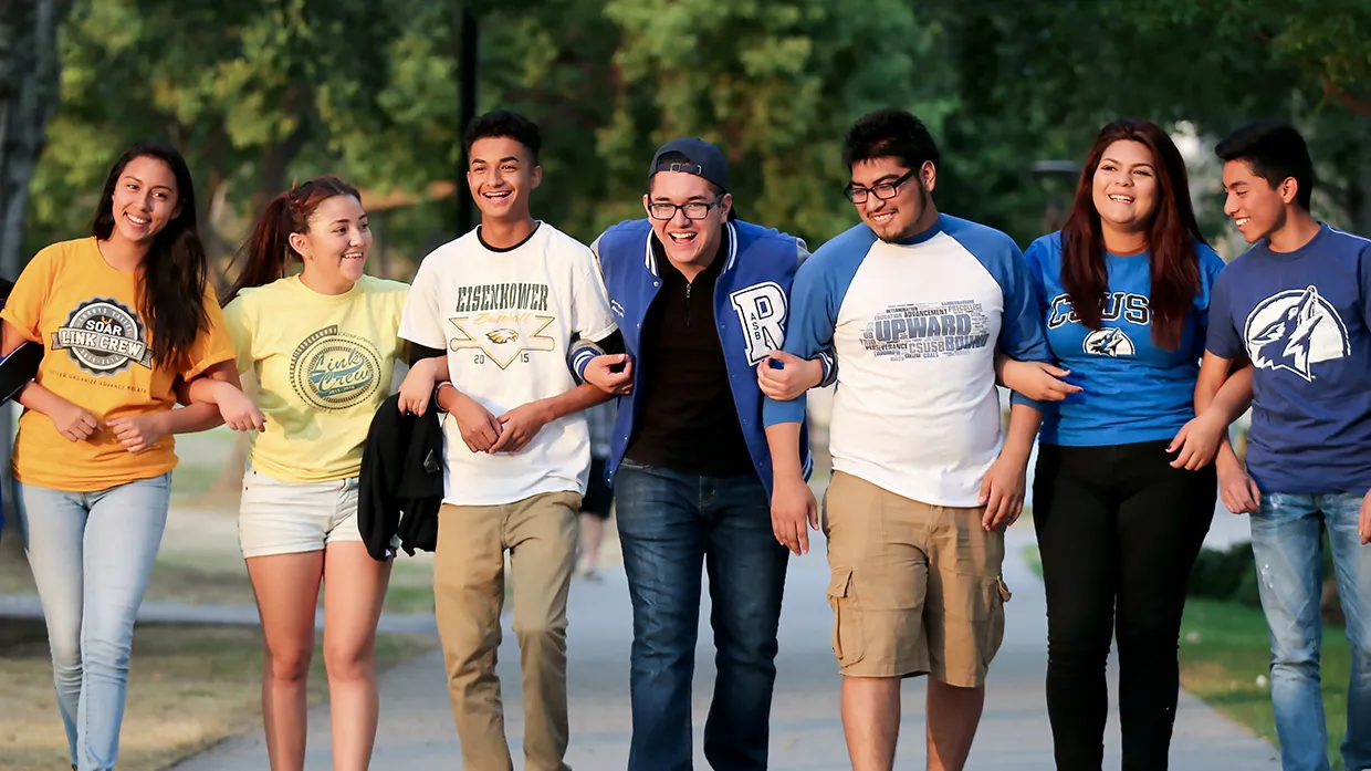 Former Upward Bound students walk the CSUSB campus