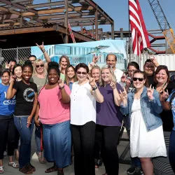 Cal State San Bernardino held a “topping out” ceremony on Aug. 2, to celebrate the installation of the last beam on the new three-story Center for Global Innovation (CGI) building