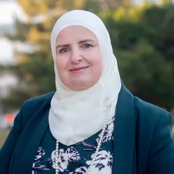 Ahlam Muhtaseb, professor of media studies and recipient of the prestigious 2024 Ida B. Wells Just Data Lab Summer Fellowship from Princeton University’s Department of African American Studies