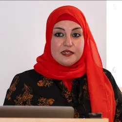 Mahbuba Hammad, full-time lecturer in the Department of World Languages and Literatures, presented at the opening ceremony.