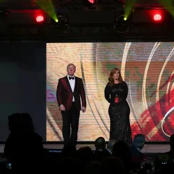 Mike Stull (left), director, and Stacey Allis, assistant director, Inland Empire Center for Entrepreneurship, at the Spirit of the Entrepreneur Awards at the Riverside Convention Center on Nov. 13, 2019.