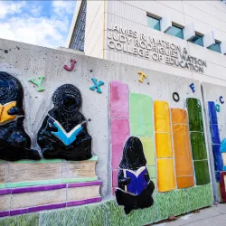 A portion of the Eternal Learning art display at the CSUSB Watson College of Education.