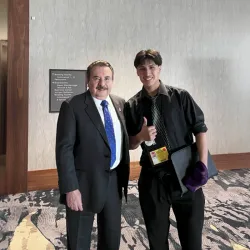ExCELS Scholarship Program scholar Jerry Cervantes-Fernandez, a computer science student, caught the attention of Antonio R. Flores, the Hispanic Association of Colleges and Universities (HACU) president, with his leadership skills at the HACU conference.  