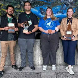 From left, CSUSB students Luis Gonzalez, Sebastian Zazueta, Amy Katherine Bartels, Rachel Kanter and Michael Rubalcava represented the university at the California State University Student Research Competition. 