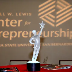 One of the awards on a table at the Spirit of the Entrepreneur Awards ceremony