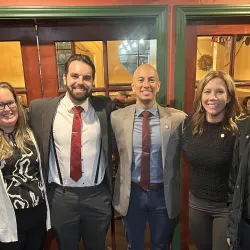 CSUSB’s Theta Iota chapter of Pi Sigma Alpha, the National Political Science Honors Society, has been named a 2024-25 Best Chapter. Chapter officers are, from left: Giobana Martinez: assistant program coordinator; Amanda Neiheisel, treasurer; Mathew McHenry, secretary; David Rodriguez, president; Christina Villegas, faculty advisor; and Frank Garcia, vice president.