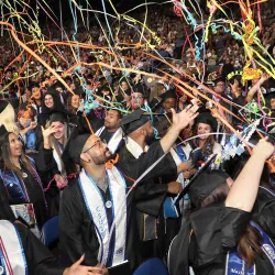 CSUSB graduates celebrate at the Toyota Arena, May 2023. The National Alumni Career Mobility Survey is seeking input from alumni who graduated in 2015 and 2020.