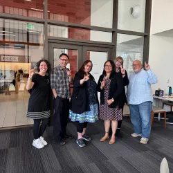 From left, Jess Block Nerren, Eugene Wong, Molly Springer, Elizabeth Musgrove, Meigan Karraker and David Chavez. Musgrove, a CSUSB graduate and current the chief of Student Services for the California Department of Rehabilitation, visited the campus recently.