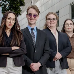 CSUSB cybersecurity CHIRP program students Left to Right: Jason Handen, Abigail Gutierrez Deniz, Darlene Tarin and Aubrie Kendall.