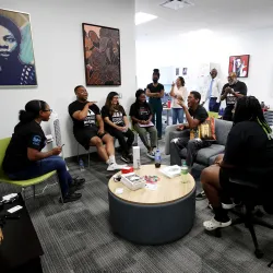 Students meeting as part of the African American Coyote Rising session, June 2022.