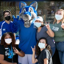 Cody Coyote and friends celebrate at the 2021 Homecoming celebration, which was recognized by the Council for Advancement and Support (CASE) with a Best of District VII Award.