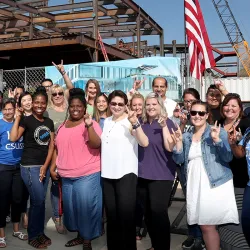 Cal State San Bernardino held a “topping out” ceremony on Aug. 2, to celebrate the installation of the last beam on the new three-story Center for Global Innovation (CGI) building