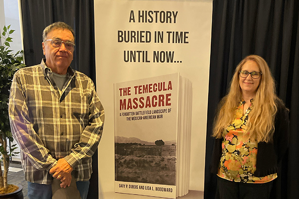 CSUSB alumnus and author Gary DuBois and co-author Lisa Woodard visited the campus on Oct. 17 and presented on their book, “The Temecula Massacre: A Forgotten Battlefield Landscape of the Mexican-American War.”