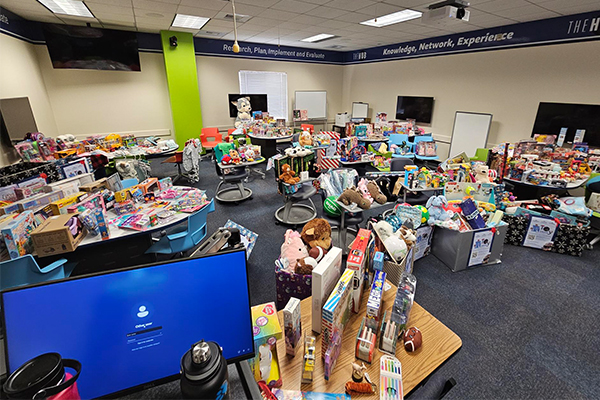 Through a campus community effort, CSUSB’s Annual Toy Drive brought in $7,000-$8,000 worth of toys – enough to fill a classroom.