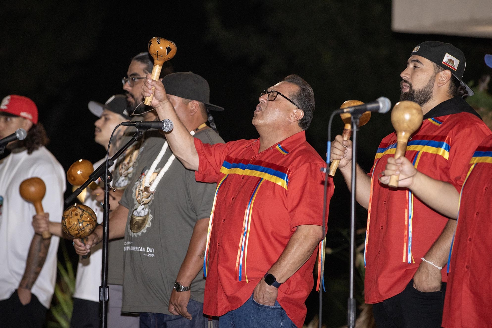 Men singing at the California Native American Day celebration on Sept 27 at CSUSB.