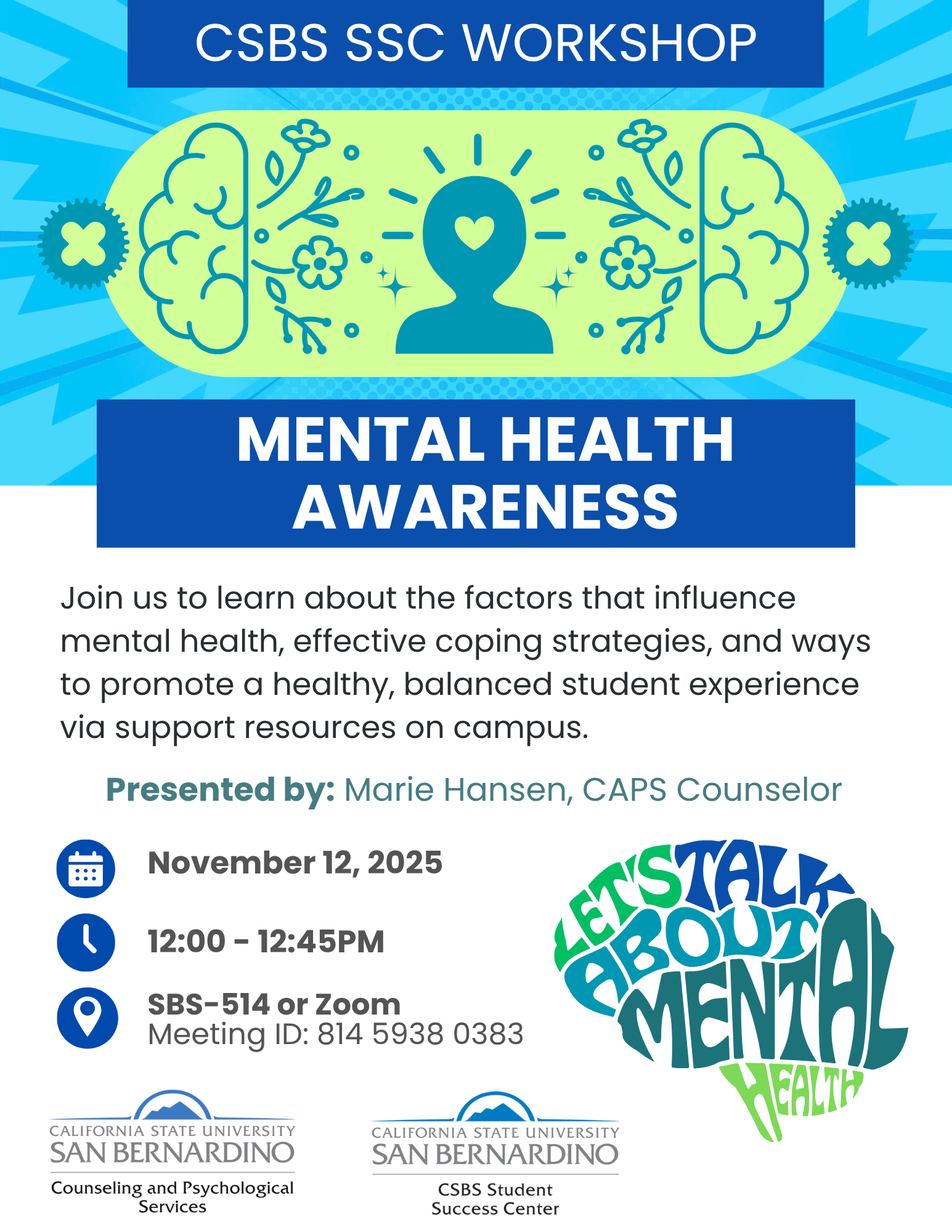 CSBS SSC Fall Workshop Flyer: Mental Health Awareness