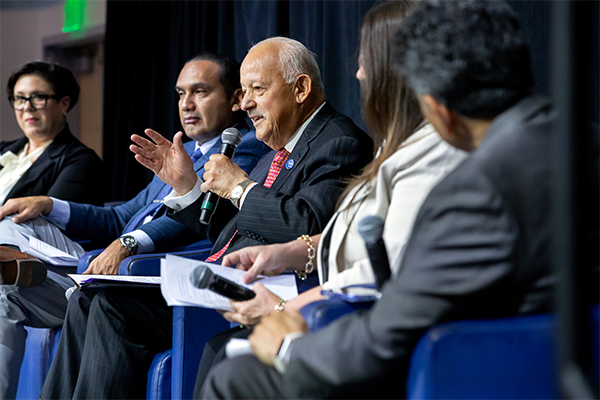 One of the panelists, CSUSB President Tomás D. Morales (center), said, "The 2025 PROPEL AI Symposium underscores our commitment to exploring the potential of AI to empower our students and our region."