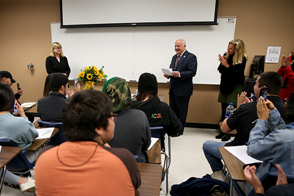 Donna Gotch (far left), a lecturer in the communication and media studies department at College of Arts and Letters, received the 2018-19 Outstanding Lecturer Award.