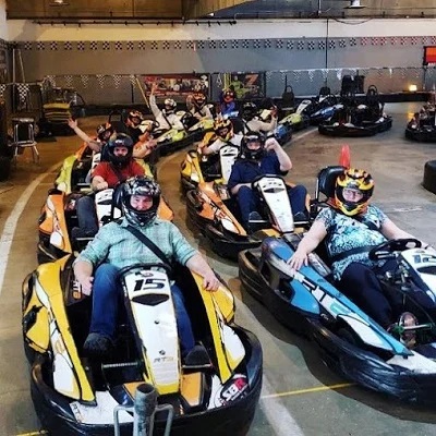 group in go carts ready to race