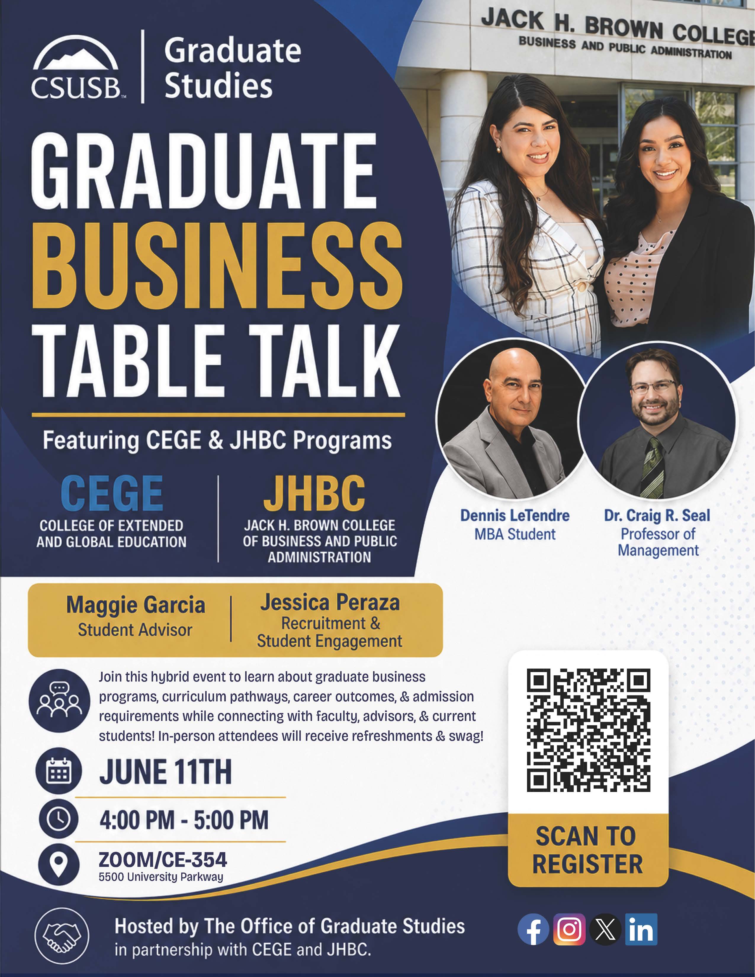 We're excited to invite you to the CSUSB Graduate Business Table Talk!