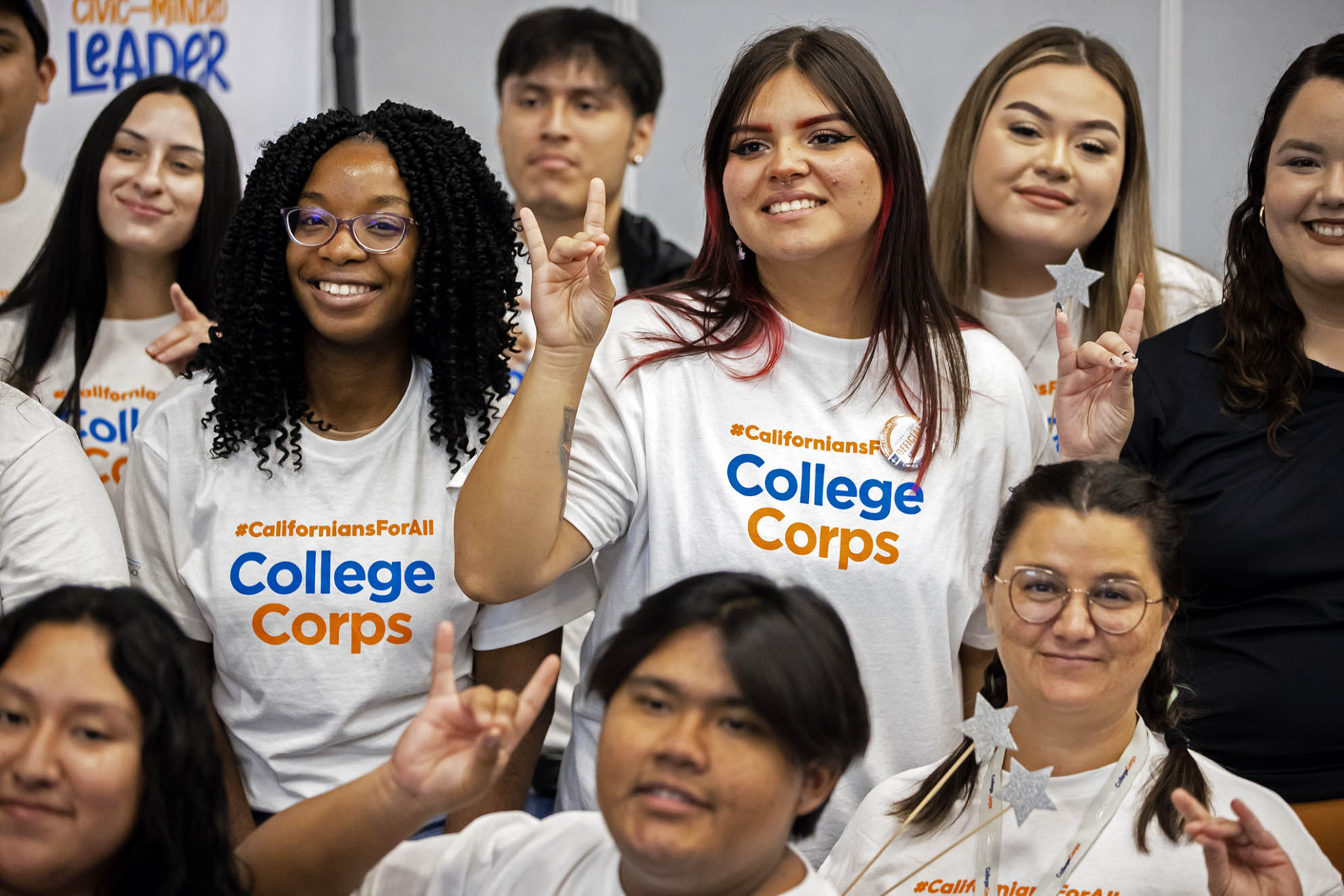 Students at a #CaliforniansForAll College Corps Launch Party and Swearing In Celebration for 58 students joining the program at CSUSB.